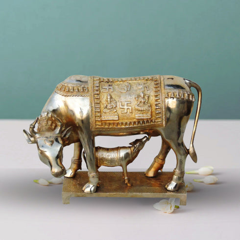 Brass Cow With Calf Statue 12.14Kg
